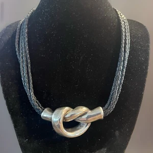 Sterling Silber Knoten ISREAL Design geflochten schwarz Lederband Halskette 925 - Bild 1 von 13