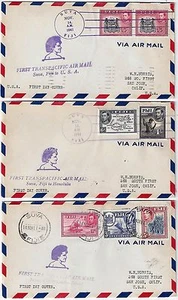 FIJI 1941 US THREE FIRST TRANSPACIFIC AIR MAIL COVER SUVA TO SAN JOSE CALIFORNIA - Picture 1 of 2