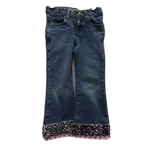 Gap Flare Stretch Girls 4 Leopard Denim Jeans Elastic Adjustable Waist PomPoms - Picture 1 of 5