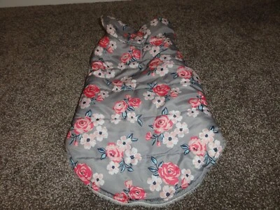 DOG GRAY & PINK FLORAL QUILTED PUFFY FAUX FUR JACKET SIZE LARGE* BY PUP CREW - Image 1 of 4