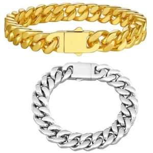 Cuban Chain Bracelet - Silver Gold Color Bangle 8mm Wide Bracelets Women Jewelry - Picture 1 of 26