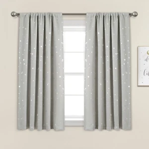 Star Blackout Window Curtain Panel Pair, 63" Long x 52" Wide, Light Gray - Picture 1 of 5