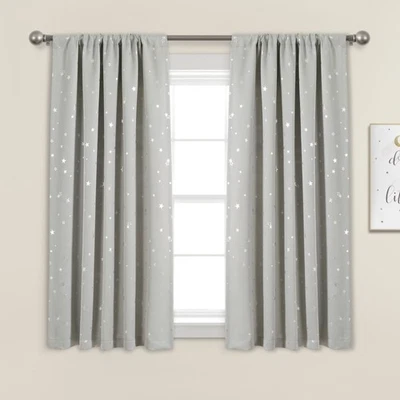 Star Blackout Window Curtain Panel Pair, 63" Long x 52" Wide, Light Gray - Image 1 of 4
