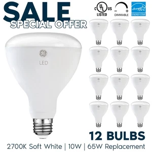 GE LED BR30 Flood Light Bulbs 65W Equivalent, Soft White, Dimmable, Pack of 12 - Picture 1 of 4
