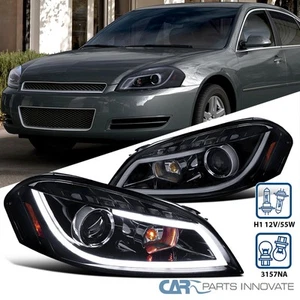 Fits 2006-2015 Chevy Impala Black Smoke Projector Headlights LED Strip Bar Lamps - Picture 1 of 10