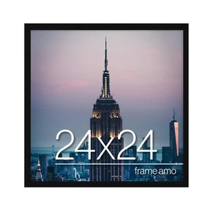 24x24 Black Modern Picture or Poster Frame, 1 inch Wide Border, Smooth Wrap F... - Picture 1 of 5
