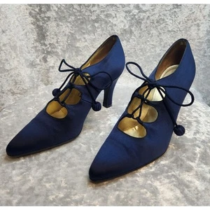 Bottega Veneta Silk Satin Navy Blue Stiletto Pumps- Size 38_Made in Italy - Picture 1 of 11