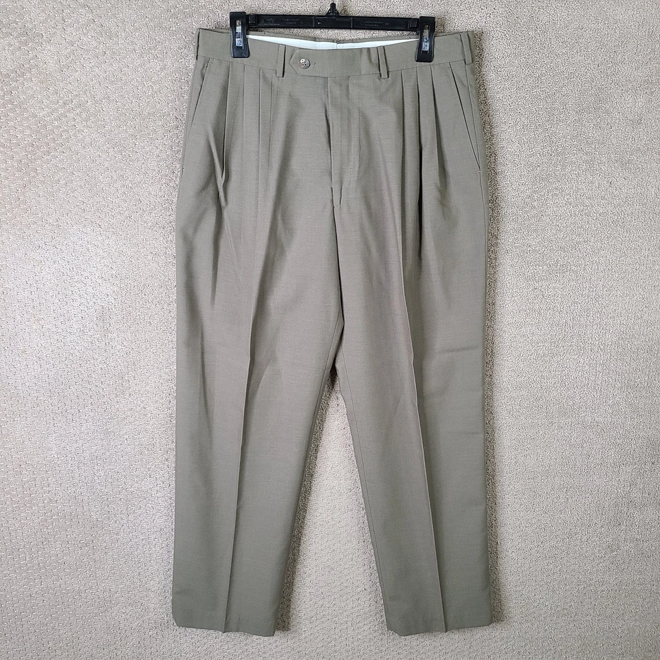 John Henry  Pants Mens 34x29 (32x29) Brown Wool Blend Pleated Trouser Taupe - Image 1 of 4