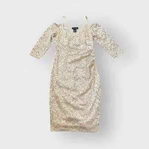 Candalite Gold Sequin Cami Off the Shoulder Lace Sequin Dress - Picture 1 of 7