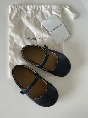 H&M Adorables Baby Girl Mary Jane Ballet Black Leather Shoes Sz 6 (22) - Image 1 of 4