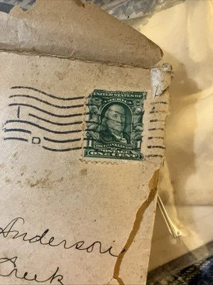 1- BEN FRANKLIN.  1-Cent Stamp  "As shown"  Cancelled  & With/ sign of hinge - Image 1 of 3
