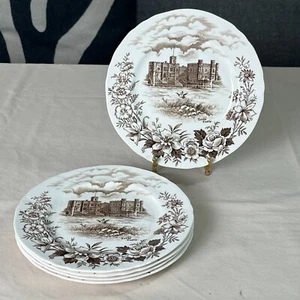 Vintage ALFRED MEAKIN Brown Medieval Castles Plate Set - Leeds Castle - Picture 1 of 11