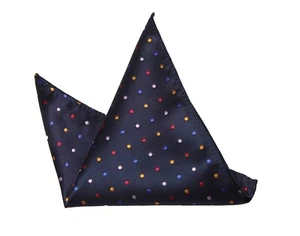 Gascoigne Pocket Square Silk Blend Navy Blue Colorful Polka Dots Men's 8.5 X 8.5 - Picture 1 of 1