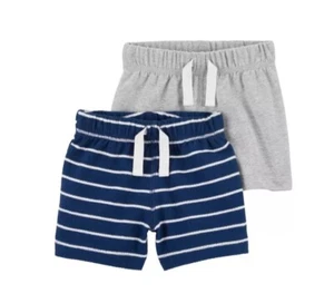 Carter's Child of Mine Baby Boy Shorts Blue & Gray 2-Pack Size NB Or 0-3M New - Picture 1 of 3