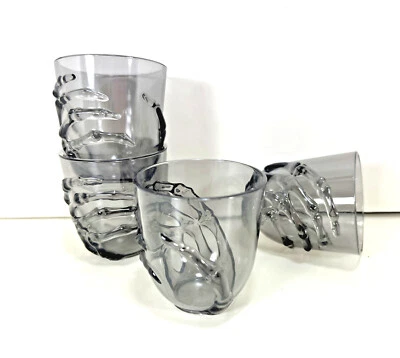 NUEVO Halloween ESQUELETO VASOS DE MANO PAQUETE DE 4 piezas tazas de acrílico 2,2 oz transparente NEGRO Foto 1 de 4