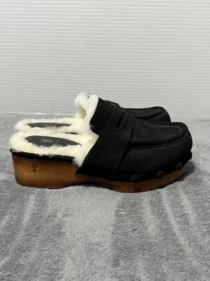 Zuecos de plataforma forrados de piel de oveja genuinos Frye Melody negros para mujer 6M Foto 1 de 4