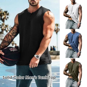 Mens Sleeveless Muscle Singlet T-Shirt Gym Fitness Workout Vest Tank Top Solid - Picture 1 of 38