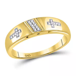 10k Yellow Gold His & Hers Diamond Cross Matching Bridal Ring Band Set 1/12 ctw - Picture 1 of 4