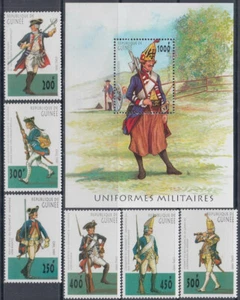 GUINEA Sc# 1449A-G  CPL MNH SET of 6 and SOUVENIR SHEET of MILITARY UNIFORMS - Picture 1 of 1