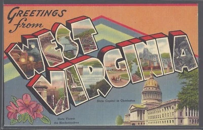 GREETINGS FROM WEST VIRGINIA Postcard Large Letter Sunshine State Pic Letters - Image 1 of 2