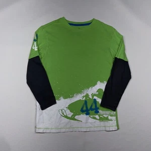 Old Navy Shirt Boys Large Youth Long Sleeve Green And Gray Snow Style - Picture 1 of 12