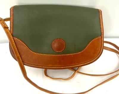 Vtg FRANCOIS MAROT Green Cognac Patina Leather Saddle Messenger Crossbody Bag - Image 1 of 4