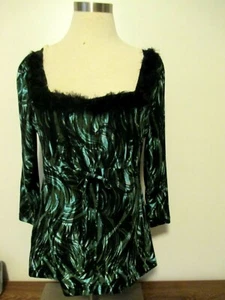 Olivia Paige Top Womens PL Black/Teal Square Neckline 3/4 Sleeves (217-20) - Picture 1 of 8