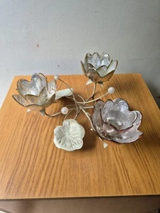Elegant 3 Glass Flower & 3 Metal Leaves And Branches Candle Holder, Display - Picture 1 of 15