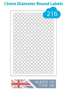 13 mm Runde Abnehmbare Etiketten, 216 Abziehbare Weiße Papier Aufkleber, Low Tack A4 Etiketten - Bild 1 von 1