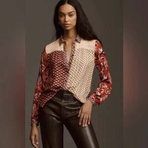 MAEVE by ANTHROPOLOGIE Women’s The Paz Buttondown Shirt By In Brown Size M - Picture 1 of 11