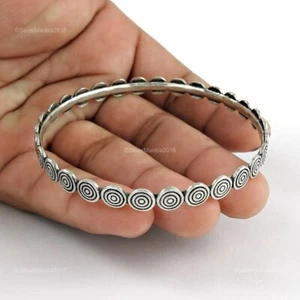 Indian Artisan Jewellery 925 Solid Sterling Silver Bangle Z18 - Picture 1 of 6