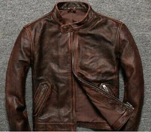 Herren Biker Cafe Racer Vintage Motorrad Distressed braun Lederjacke - Bild 1 von 5