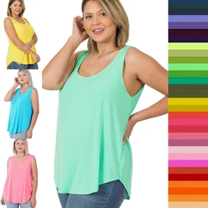 1XL 2XL 3XL Round Neck Sleeveless Top Soft Relaxed Fit Round Hem Tank Zenana