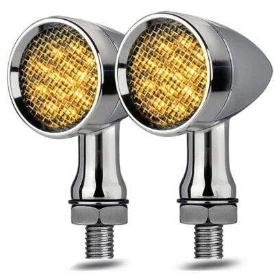 2x Motorcycle Chrome LED Bullet Turn Signal Light For Harley Touring Dyna Fatboy - Image 1 of 4