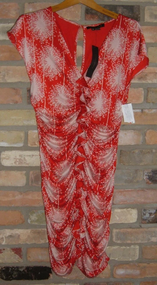 Vestido ajustado retro sexy jersey de seda rojo Cynthia Steffe años 70 EE. UU. 8 10 M NUEVO CON ETIQUETAS Foto 1 de 4