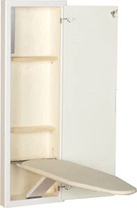 In-Wall Recessed Ironing Cabinet with Storage Shelves, White - Picture 1 of 12