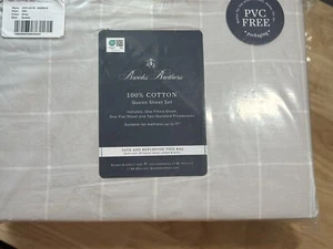 Set lenzuola queen Brooks Brothers 100% cotone a quadri grigio con finestra nuove con etichette - Foto 1 di 2