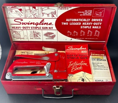 KIT PISTOLA GRAPADORA VINTAGE RED SWINGLINE Heavy Duty #800 1/4" a 9/16" con grapas Foto 1 de 4