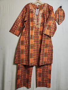 African Kente Tuchdruck 3-teiliges Hosen-Set für Männer mit Kappe kostenlose Größe - Bild 1 von 5