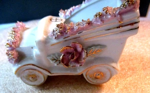 Ceramic Vintage Automobile Trinket Floral Glitter Made In Japan 3" long 2" W - Picture 1 of 4