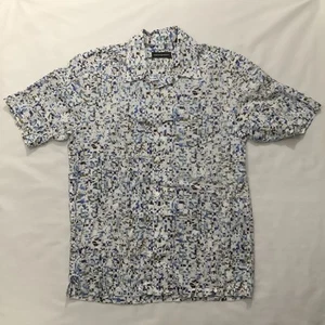 Jhane Barnes Shirt Small White Geometric Short Sleeve Linen Button Up Preppy - Picture 1 of 11