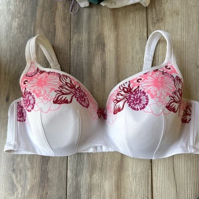 CACIQUE 44DDD  Smooth Balconette Unlined White Pink Floral Cotton Tropical Bra - Image 1 of 4