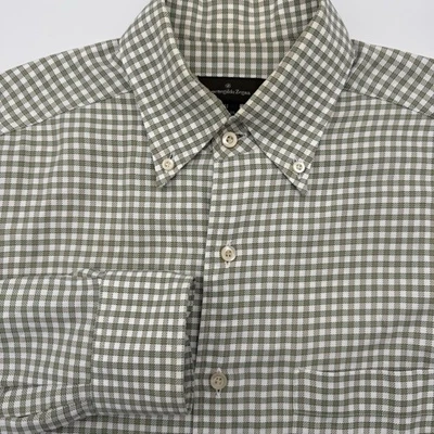 Ermenegildo Zegna Men's Long Sleeve Green Check Button Down M Pocket Italy - Image 1 of 4