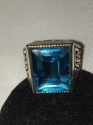 Beautiful Goth  Big "Sapphire" Look Silver Plated Dark Blue glass Ring Size 7.5 - Image 1 of 4