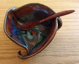 Hilborn Canada Pottery Studio Art Pinch Bowl Small Dip Bowl Brown Blue 3.5x2 - Picture 1 of 6