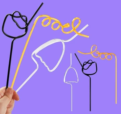 Quera 30 Pcs Halloween Crazy Straws Orange Black White Silly Straws Boo Black - Image 1 of 4