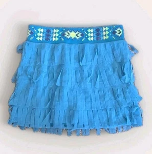 Justice Teal Blue Dangle Skirt Girls Size 7 Neon Elastic Waist Shorts Underneath - Picture 1 of 8