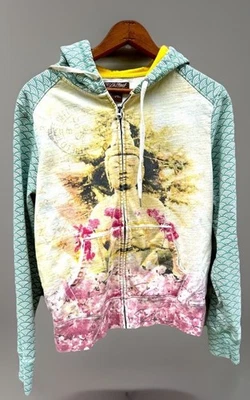 Vintage Lucky Brand rare zip up Cherry Blossom Buddha hoodie Y2K size M - Image 1 of 4
