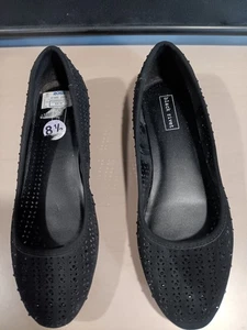 Women' Black Suede-Like Glittery Dressy Flats - Picture 1 of 4