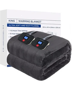 Electric Warming Blanket 100 X 90” King  Charcoal - Picture 1 of 8